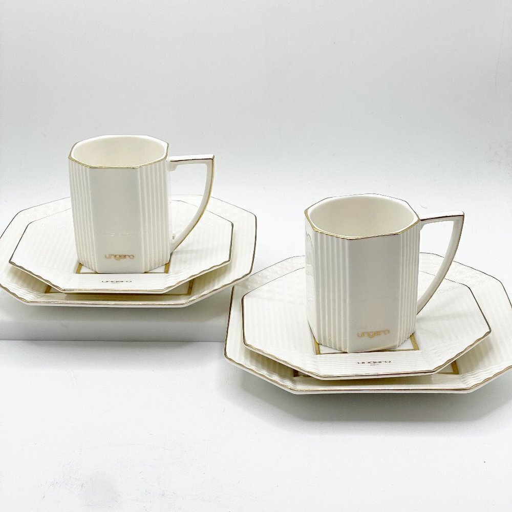 Ungaro Paris Vintage Maebata Coffee Set Cups Saucers Plates 6-Piece Cream Gold